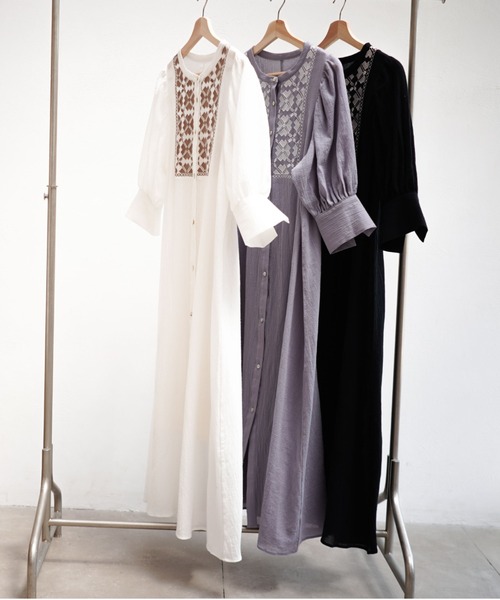 archives（アルシーヴ）の「【入荷禁止】ボリューム袖刺繍ワンピース＋ペチコートSET（ワンピース・レディース・ブルー/オフホワイト/ブラック・MEDIUM）」の9枚目の写真