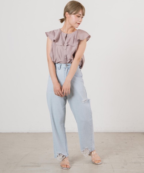 DuKKah（デュカ）の「dukkah/【低身長向け】クラッシュストレートパンツ（デニムパンツ・レディース・ブラック/ライトインディゴブルー・X-SMALL）」の8枚目の写真