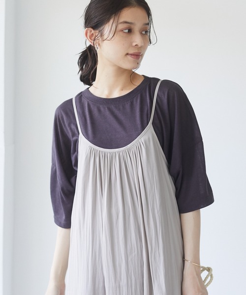 Green Parks(グリーンパークス)の「麻ブレンドゆるカットプルオーバー*(Tシャツ/カットソー・レディース・オフホワイト/ベージュ/チャコールグレー/グリーン/ピンク/ブルー・FREE)」の2枚目の写真