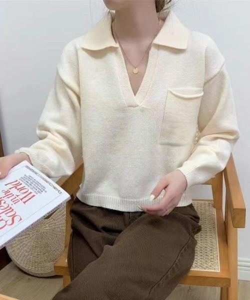 solleim（ソルレム）の「襟付きVネックポロニット（ニット/セーター