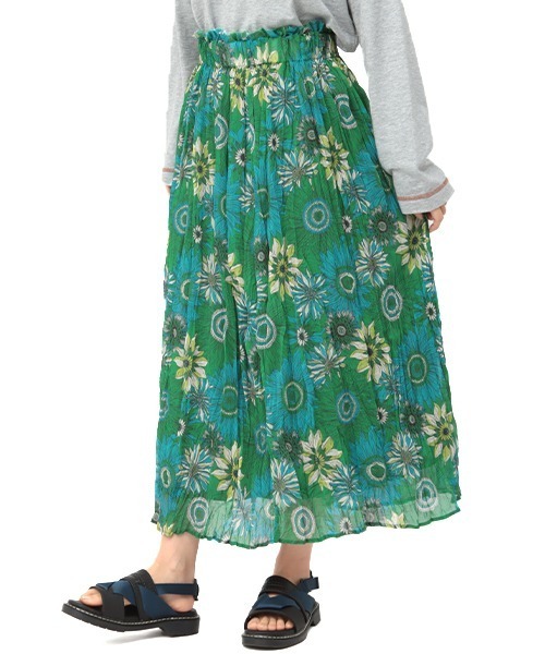 チチカカ（チチカカ）の「リンクルボタニカルスカート（スカート・レディース・ピンク/グリーン/マスタード・FREE）」の9枚目の写真