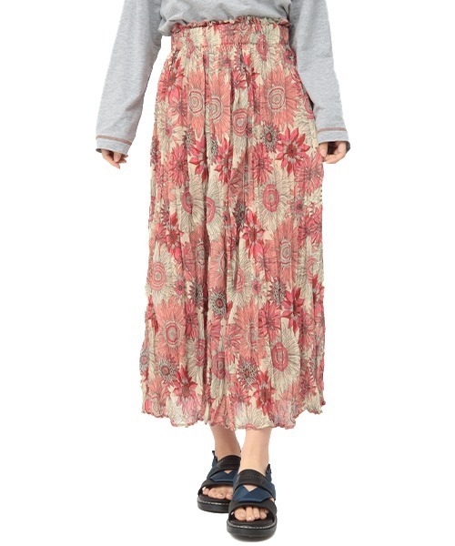 チチカカ（チチカカ）の「リンクルボタニカルスカート（スカート・レディース・ピンク/グリーン/マスタード・FREE）」の7枚目の写真