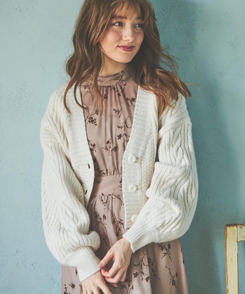 NOELA（ノエラ）の「ケーブル編みカーデ（カーディガン/ボレロ・レディース・ブラウン/オフホワイト/サックスブルー・FREE）」の2枚目の写真