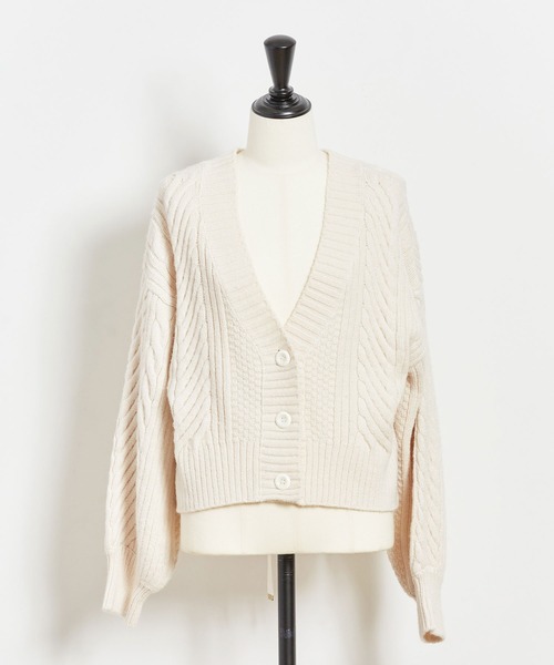 NOELA（ノエラ）の「ケーブル編みカーデ（カーディガン/ボレロ・レディース・ブラウン/オフホワイト/サックスブルー・FREE）」の20枚目の写真