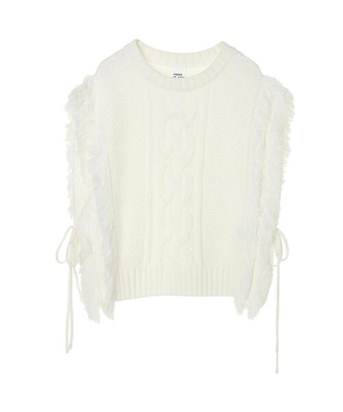 GARAGE OF GOOD CLOTHING（ガレージオブグッドクロージング）の「フリンジケーブルベスト＊（ニット/セーター・レディース・ホワイト/ベージュ系その他2/ブラック・FREE）」の15枚目の写真
