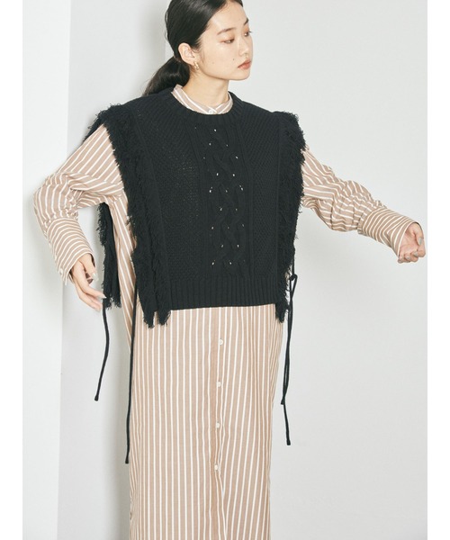 GARAGE OF GOOD CLOTHING（ガレージオブグッドクロージング）の「フリンジケーブルベスト＊（ニット/セーター・レディース・ホワイト/ベージュ系その他2/ブラック・FREE）」の11枚目の写真