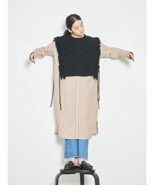 GARAGE OF GOOD CLOTHING（ガレージオブグッドクロージング）の「フリンジケーブルベスト＊（ニット/セーター・レディース・ホワイト/ベージュ系その他2/ブラック・FREE）」の8枚目の写真