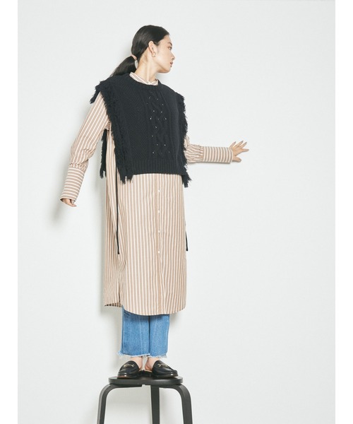 GARAGE OF GOOD CLOTHING（ガレージオブグッドクロージング）の「フリンジケーブルベスト＊（ニット/セーター・レディース・ホワイト/ベージュ系その他2/ブラック・FREE）」の9枚目の写真