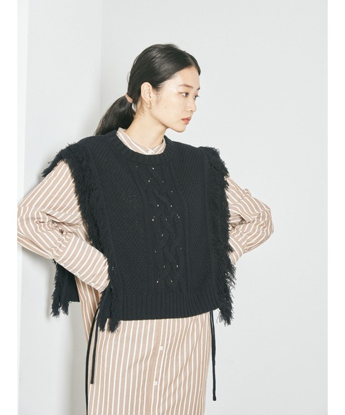 GARAGE OF GOOD CLOTHING（ガレージオブグッドクロージング）の「フリンジケーブルベスト＊（ニット/セーター・レディース・ホワイト/ベージュ系その他2/ブラック・FREE）」の12枚目の写真