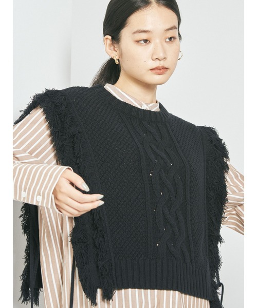 GARAGE OF GOOD CLOTHING（ガレージオブグッドクロージング）の「フリンジケーブルベスト＊（ニット/セーター・レディース・ホワイト/ベージュ系その他2/ブラック・FREE）」の10枚目の写真