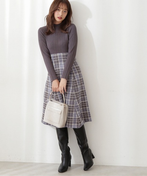 PROPORTION BODY DRESSING(プロポーションボディドレッシング)の「【美人百花11月号 掲載商品】チェックニットドッキングワンピース / 1211240101(ワンピース・レディース・ダークグレー/ホワイト系その他/ブラウン・SMALL/MEDIUM)」の6枚目の写真