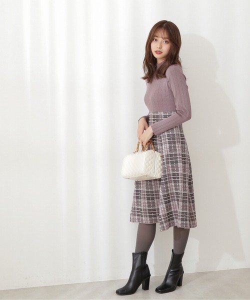 PROPORTION BODY DRESSING(プロポーションボディドレッシング)の「【美人百花11月号 掲載商品】チェックニットドッキングワンピース / 1211240101(ワンピース・レディース・ダークグレー/ホワイト系その他/ブラウン・SMALL/MEDIUM)」の7枚目の写真