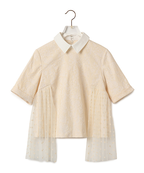 CAROLINA GLASER（カロリナ グレイサー）の「CAROLINA GLASER / ジャカードチュール トップス（シャツ/ブラウス・レディース・クリーム/ネイビー・ONE SIZE）」の18枚目の写真