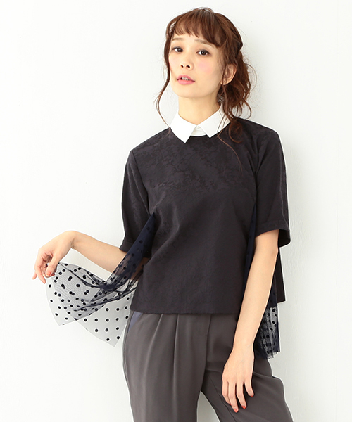 CAROLINA GLASER（カロリナ グレイサー）の「CAROLINA GLASER / ジャカードチュール トップス（シャツ/ブラウス・レディース・クリーム/ネイビー・ONE SIZE）」の11枚目の写真