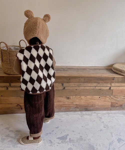 aimoha（アイモハ）の「【aimoha-KIDS-】子供服 ハーリキンチェック暖かいボアベスト（ベスト・キッズ・ブラウン/ベージュ・80/100/120/110/90/130）」の4枚目の写真