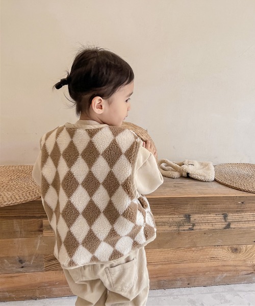 aimoha（アイモハ）の「【aimoha-KIDS-】子供服 ハーリキンチェック暖かいボアベスト（ベスト・キッズ・ブラウン/ベージュ・80/100/120/110/90/130）」の12枚目の写真