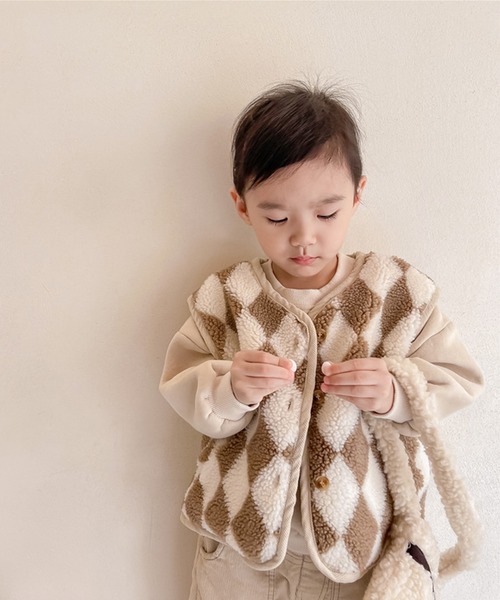 aimoha（アイモハ）の「【aimoha-KIDS-】子供服 ハーリキンチェック暖かいボアベスト（ベスト・キッズ・ブラウン/ベージュ・80/100/120/110/90/130）」の13枚目の写真