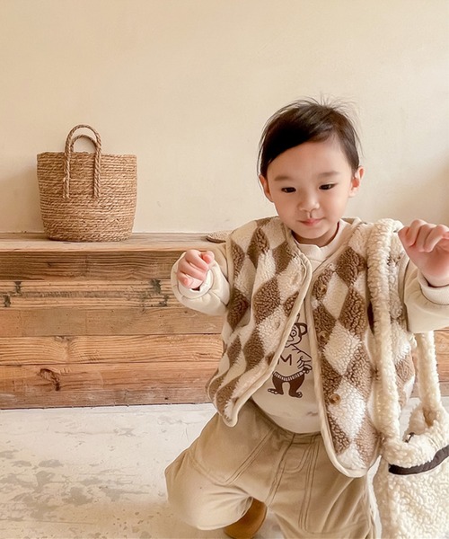 aimoha（アイモハ）の「【aimoha-KIDS-】子供服 ハーリキンチェック暖かいボアベスト（ベスト・キッズ・ブラウン/ベージュ・80/100/120/110/90/130）」の14枚目の写真