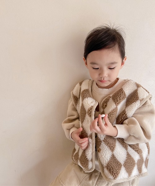 aimoha（アイモハ）の「【aimoha-KIDS-】子供服 ハーリキンチェック暖かいボアベスト（ベスト・キッズ・ブラウン/ベージュ・80/100/120/110/90/130）」の16枚目の写真