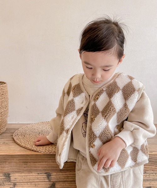 aimoha（アイモハ）の「【aimoha-KIDS-】子供服 ハーリキンチェック暖かいボアベスト（ベスト・キッズ・ブラウン/ベージュ・80/100/120/110/90/130）」の18枚目の写真