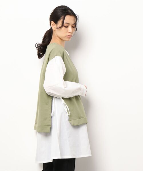 Birthday room（バースデイルーム）の「異素材切り替えカットソー（Tシャツ/カットソー・レディース・ブラック/カーキ/アイボリー・FREE）」の4枚目の写真