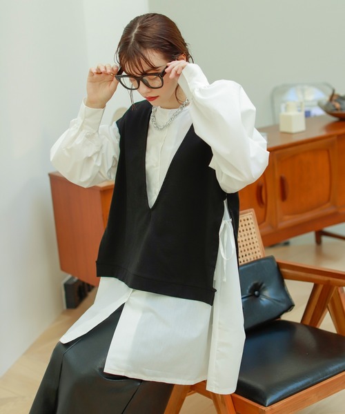 Birthday room（バースデイルーム）の「異素材切り替えカットソー（Tシャツ/カットソー・レディース・ブラック/カーキ/アイボリー・FREE）」の3枚目の写真