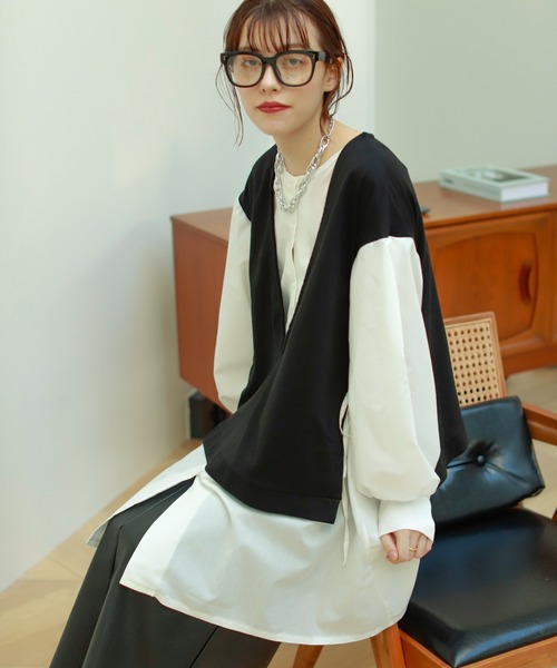 Birthday room（バースデイルーム）の「異素材切り替えカットソー（Tシャツ/カットソー・レディース・ブラック/カーキ/アイボリー・FREE）」の22枚目の写真