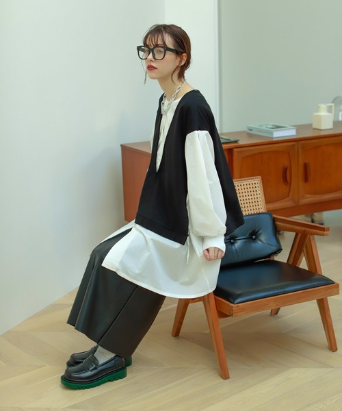 Birthday room（バースデイルーム）の「異素材切り替えカットソー（Tシャツ/カットソー・レディース・ブラック/カーキ/アイボリー・FREE）」の21枚目の写真