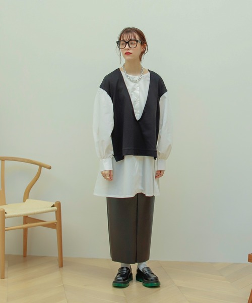 Birthday room（バースデイルーム）の「異素材切り替えカットソー（Tシャツ/カットソー・レディース・ブラック/カーキ/アイボリー・FREE）」の19枚目の写真