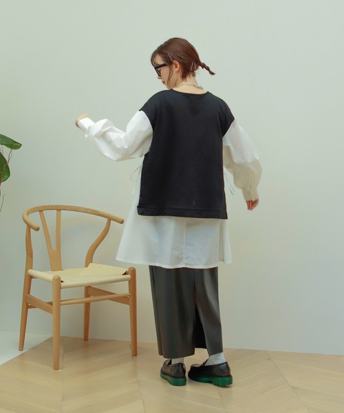 Birthday room（バースデイルーム）の「異素材切り替えカットソー（Tシャツ/カットソー・レディース・ブラック/カーキ/アイボリー・FREE）」の16枚目の写真