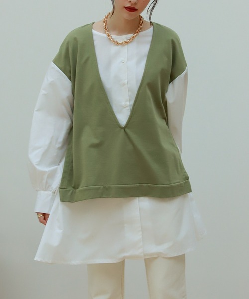 Birthday room（バースデイルーム）の「異素材切り替えカットソー（Tシャツ/カットソー・レディース・ブラック/カーキ/アイボリー・FREE）」の14枚目の写真