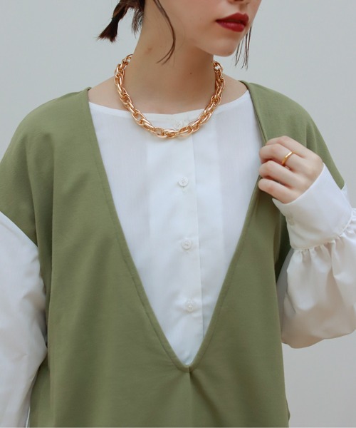 Birthday room（バースデイルーム）の「異素材切り替えカットソー（Tシャツ/カットソー・レディース・ブラック/カーキ/アイボリー・FREE）」の13枚目の写真