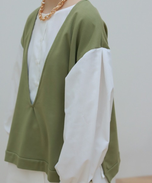 Birthday room（バースデイルーム）の「異素材切り替えカットソー（Tシャツ/カットソー・レディース・ブラック/カーキ/アイボリー・FREE）」の12枚目の写真