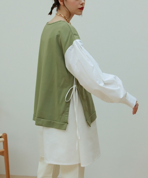 Birthday room（バースデイルーム）の「異素材切り替えカットソー（Tシャツ/カットソー・レディース・ブラック/カーキ/アイボリー・FREE）」の9枚目の写真