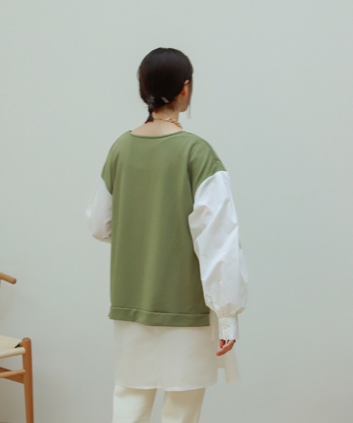 Birthday room（バースデイルーム）の「異素材切り替えカットソー（Tシャツ/カットソー・レディース・ブラック/カーキ/アイボリー・FREE）」の10枚目の写真