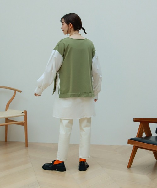 Birthday room（バースデイルーム）の「異素材切り替えカットソー（Tシャツ/カットソー・レディース・ブラック/カーキ/アイボリー・FREE）」の8枚目の写真