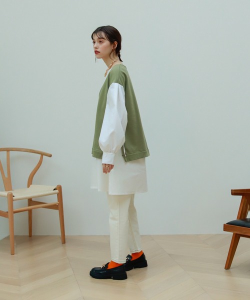 Birthday room（バースデイルーム）の「異素材切り替えカットソー（Tシャツ/カットソー・レディース・ブラック/カーキ/アイボリー・FREE）」の7枚目の写真