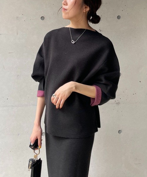 CAPRICIEUX LE'MAGE（カプリシューレマージュ）の「リバカラーニットプルオーバー（ニット/セーター・レディース・アイボリー/ブラック/モカ/グレー・FREE）」の14枚目の写真