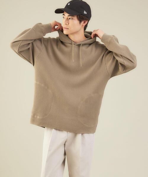 green label relaxing(グリーンレーベルリラクシング)の「<GLR/ lab>ワッフル フーディー 長袖 パーカー(パーカー・メンズ・オリーブ/ネイビー/ナチュラル・XL/L/M/S)」の3枚目の写真