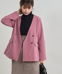 natural couture ノーカラージャケット ピンク 配色　1度使用 natural couture（ナチュラルクチュール）｜ノーカラー