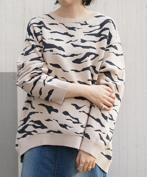 DROIT BELLO(ドロイトベロ)の「DROIT BELLO(ドロイトベロ) ゼブラ柄ジャガードプルオーバー(ニット/セーター・レディース・ライトベージュ/ブラック・FREE)」の14枚目の写真