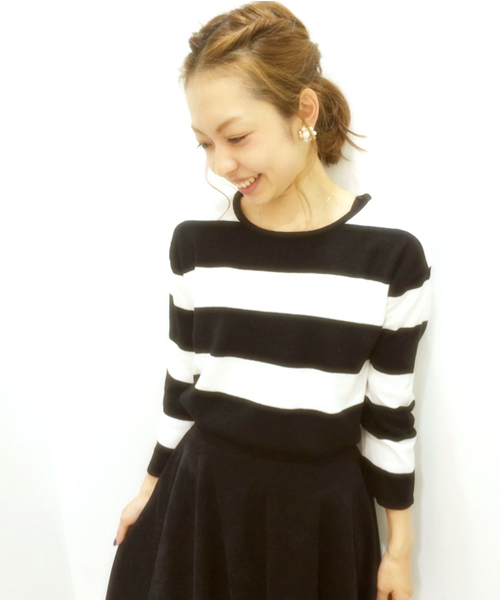 DISCOAT（ディスコート）の「【Discoat】ミラノリブボーダープルオーバー（ニット/セーター・レディース・ブラック/ダークブルー/チャコールグレー・ﾌﾘ-）」の2枚目の写真