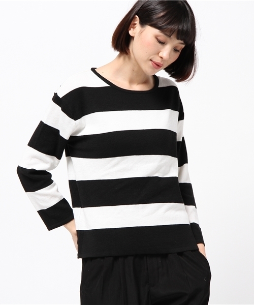 DISCOAT（ディスコート）の「【Discoat】ミラノリブボーダープルオーバー（ニット/セーター・レディース・ブラック/ダークブルー/チャコールグレー・ﾌﾘ-）」の12枚目の写真