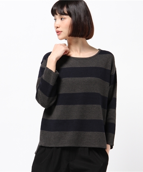DISCOAT（ディスコート）の「【Discoat】ミラノリブボーダープルオーバー（ニット/セーター・レディース・ブラック/ダークブルー/チャコールグレー・ﾌﾘ-）」の3枚目の写真