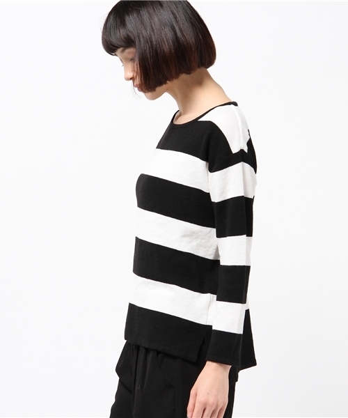 DISCOAT（ディスコート）の「【Discoat】ミラノリブボーダープルオーバー（ニット/セーター・レディース・ブラック/ダークブルー/チャコールグレー・ﾌﾘ-）」の5枚目の写真