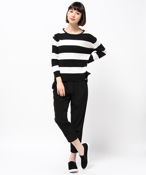 DISCOAT（ディスコート）の「【Discoat】ミラノリブボーダープルオーバー（ニット/セーター・レディース・ブラック/ダークブルー/チャコールグレー・ﾌﾘ-）」の7枚目の写真