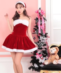 Tika（ティカ）の「サンタ コスプレ セクシー もこもこ リボン ノースリーブ ベアトップ フレア ミニ ワンピース 3点セット かわいい クリスマス コスチューム サンタコス（コスチューム/パーティーグッズ）」