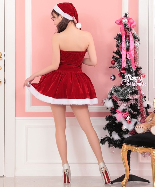 Tika(ティカ)の「サンタ コスプレ セクシー もこもこ リボン ノースリーブ ベアトップ フレア ミニ ワンピース 3点セット かわいい クリスマス コスチューム サンタコス(コスチューム/パーティーグッズ・レディース・レッド・M/L/XL)」の5枚目の写真