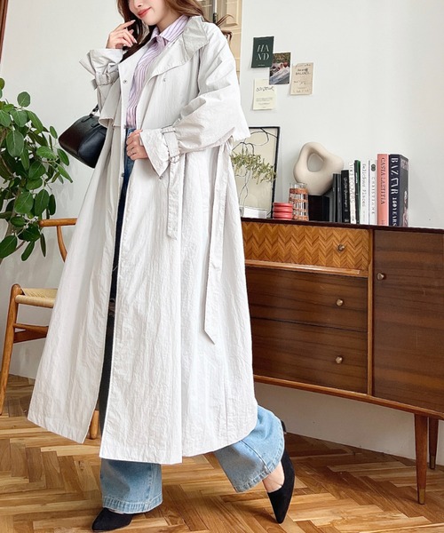 セール】ナイロン スタンドカラーケープデザインロングコート（ステン