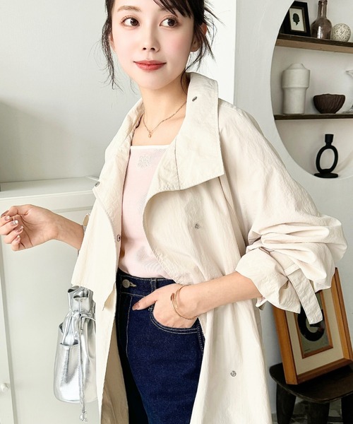 セール】ナイロン スタンドカラーケープデザインロングコート（ステン